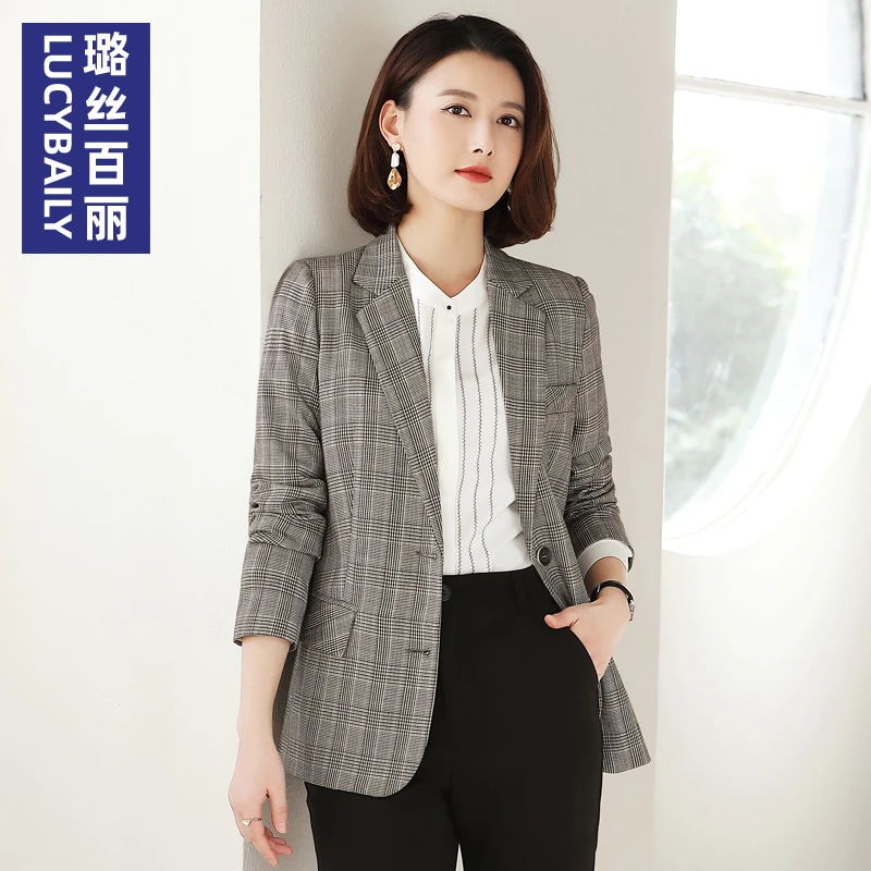 190975 格子小西装外套女英伦风春秋新款气质时尚休闲职业装西服
