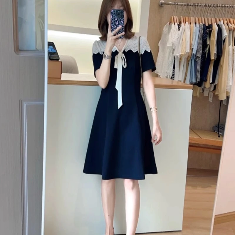 蝴蝶结领减龄气质连衣裙2025年夏季新款时尚气质显瘦高级感连衣裙