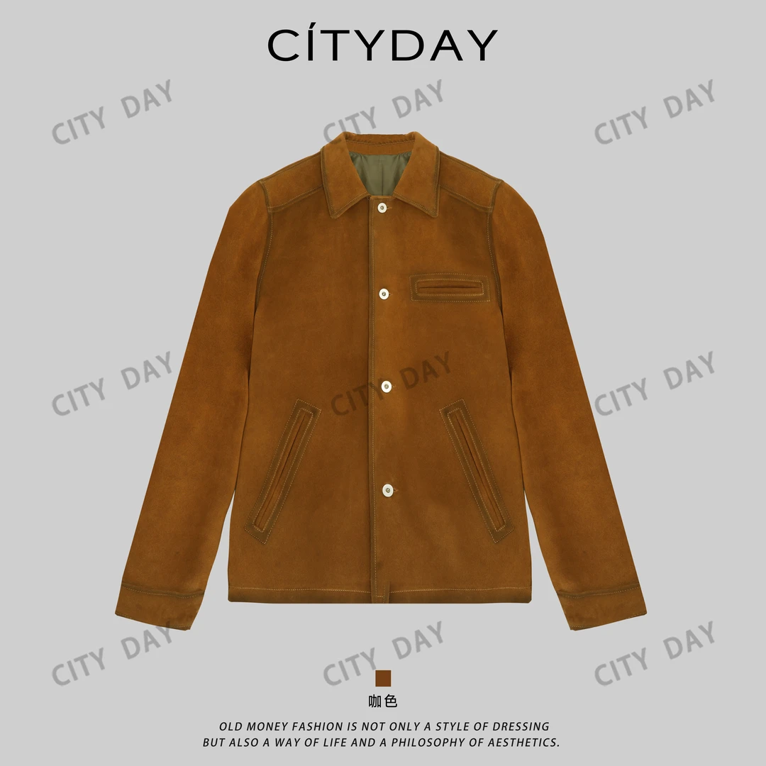 CityDay【楠哥】F1狂飙 复古牛皮喷色翻领皮衣夹克外套 112