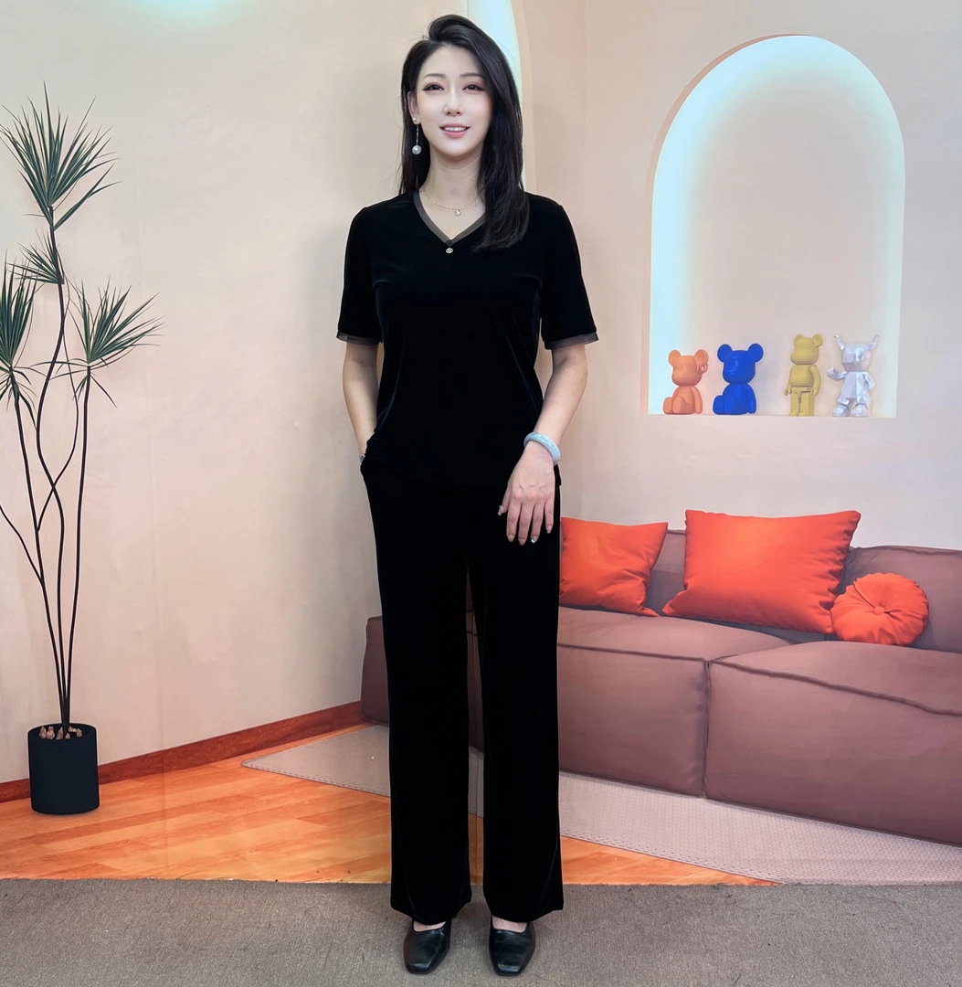 【宝藏衣橱上新】长裤套装女士宽松桑蚕丝裤阔腿高腰宽松半袖套装