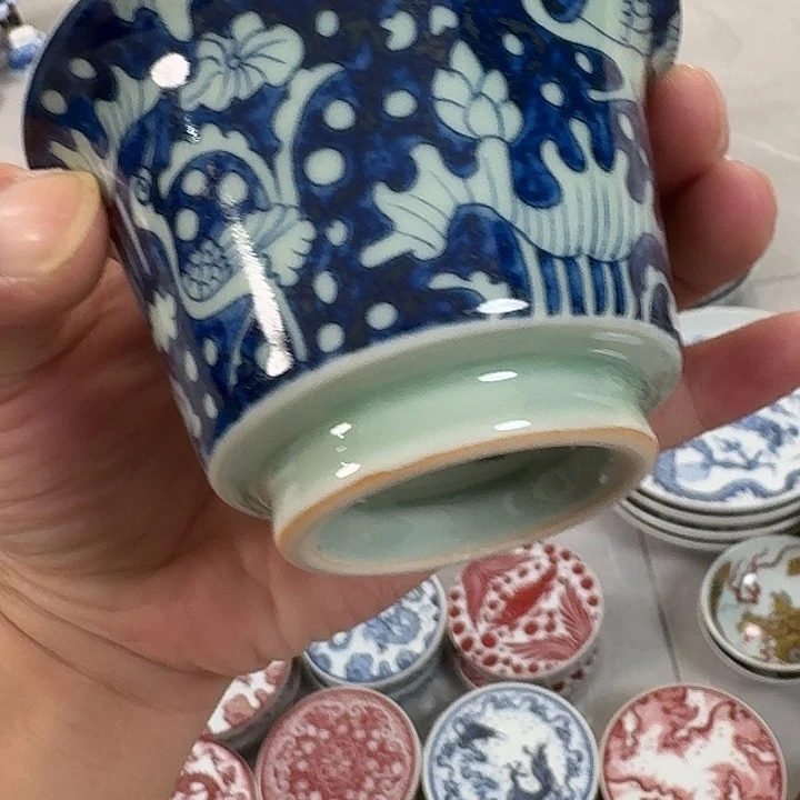 瓷片青柚一路连科二才马蹄盖碗