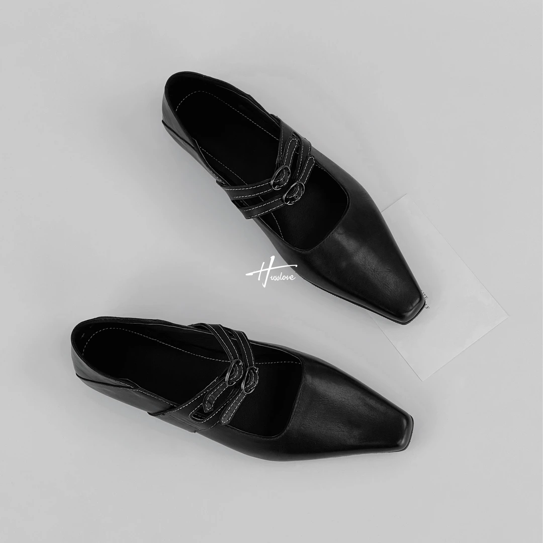 头层牛皮·跟高1CM·性感时尚水洗女巫鞋黑色百搭真皮