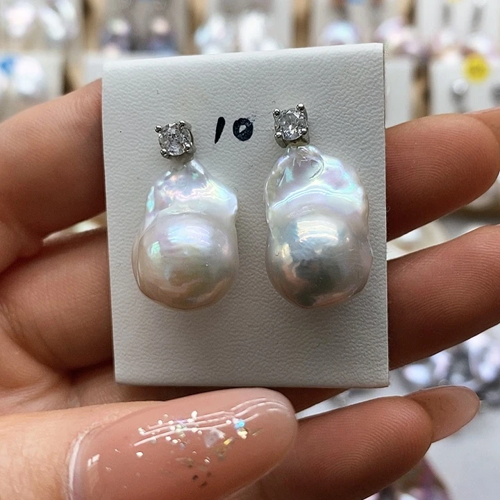 银S925镶嵌淡水珍珠耳饰