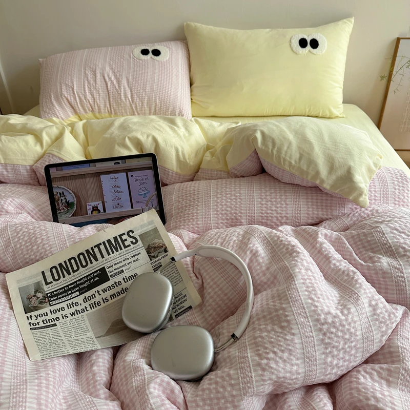 懂生活 大眼睛 春夏简约少女心毛巾绣云朵棉被套四件套水洗棉