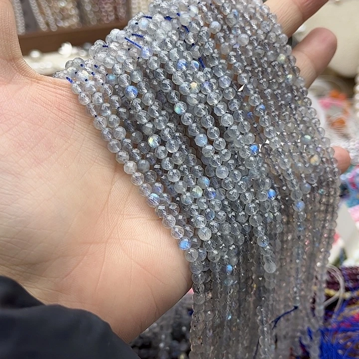 玛瑙/玉髓未镶嵌珠宝半成品一条4mm左右灰月光刻面