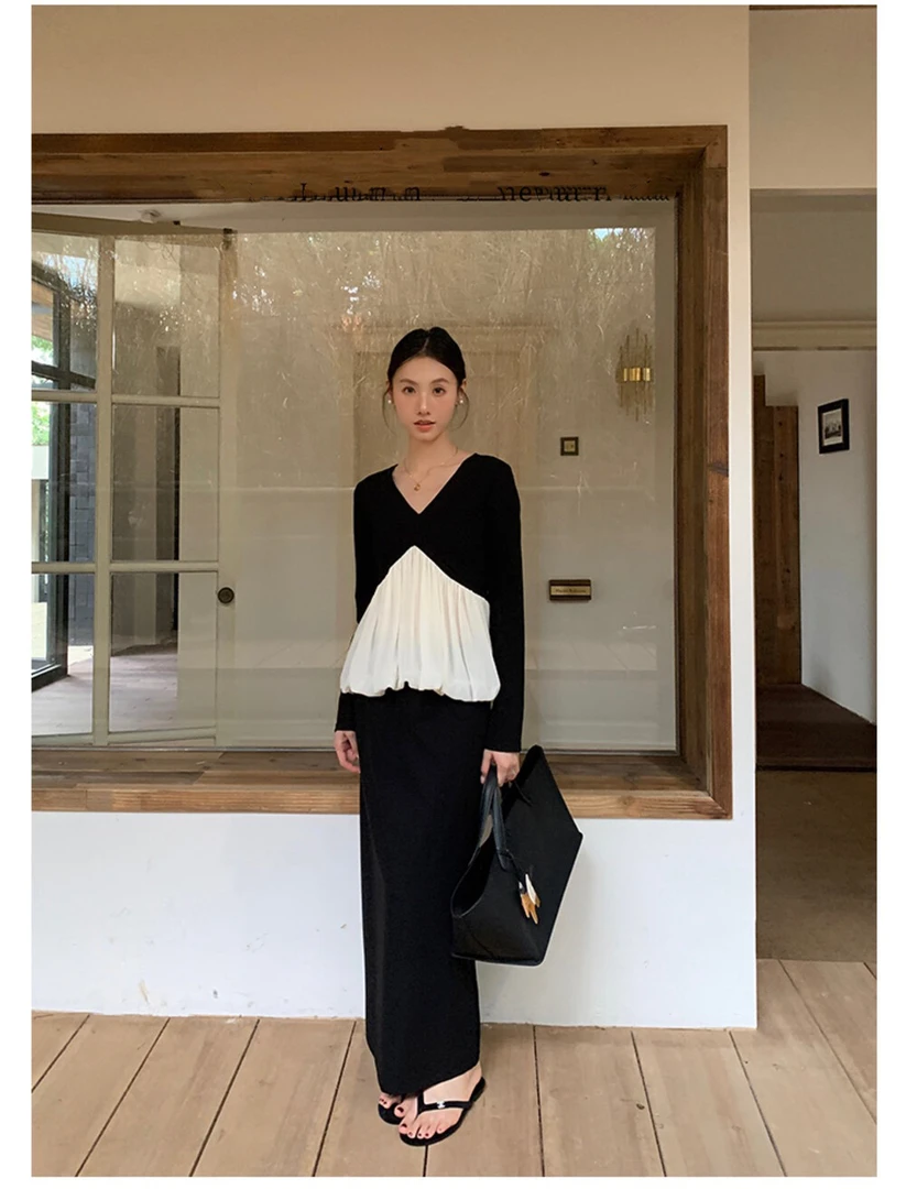 法式气质设计感小众长袖上衣半身裙针织套装