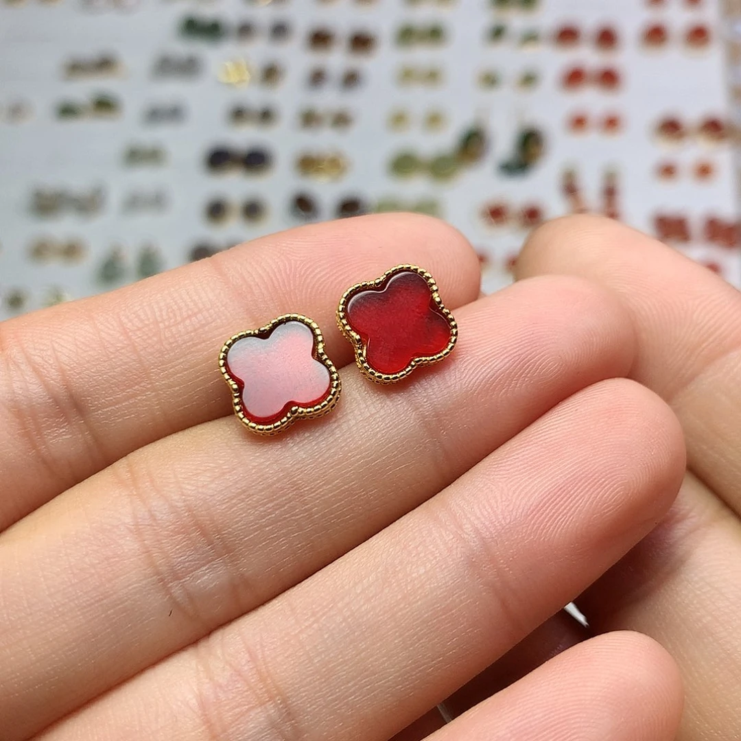 银S925镀金镶嵌耳钉玛瑙/玉髓?****