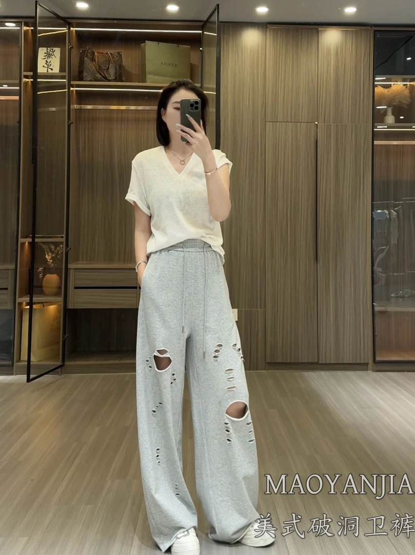 MAOYANJIA-977906美式破洞卫裤夏季新款百搭休闲卫裤