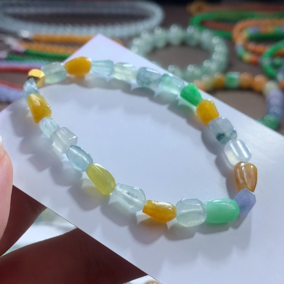 翡翠未镶嵌手链宠粉大漏*冰底糖果缤纷随型多宝