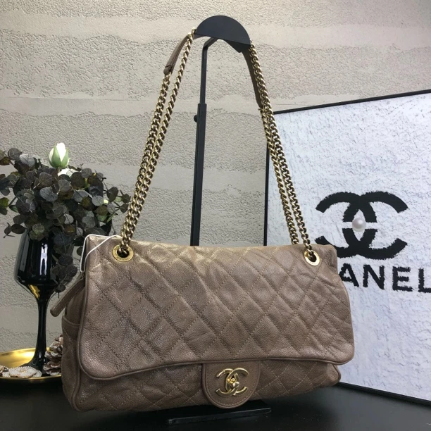 95新 Chanel/香奈儿 金棕菱格翻盖CF机场包 底长32 16开带卡