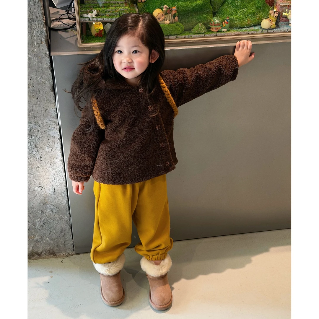 壹妈童装女童韩版加绒套装秋冬新款洋气女宝小熊连帽毛绒外套卫裤