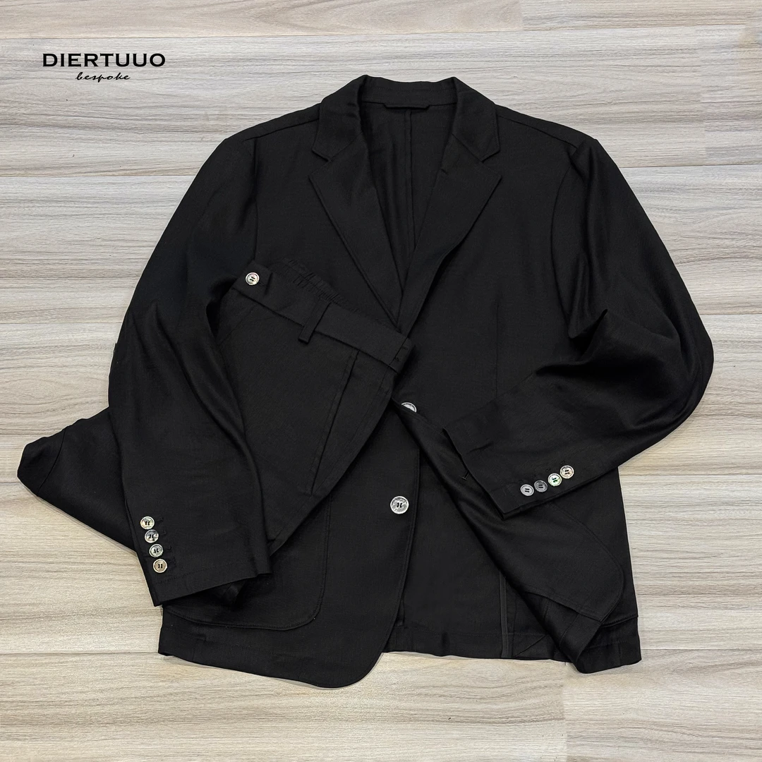 DIERTUUO迪途-男士时尚返潮复古百搭休闲修身亚麻西服套装8032
