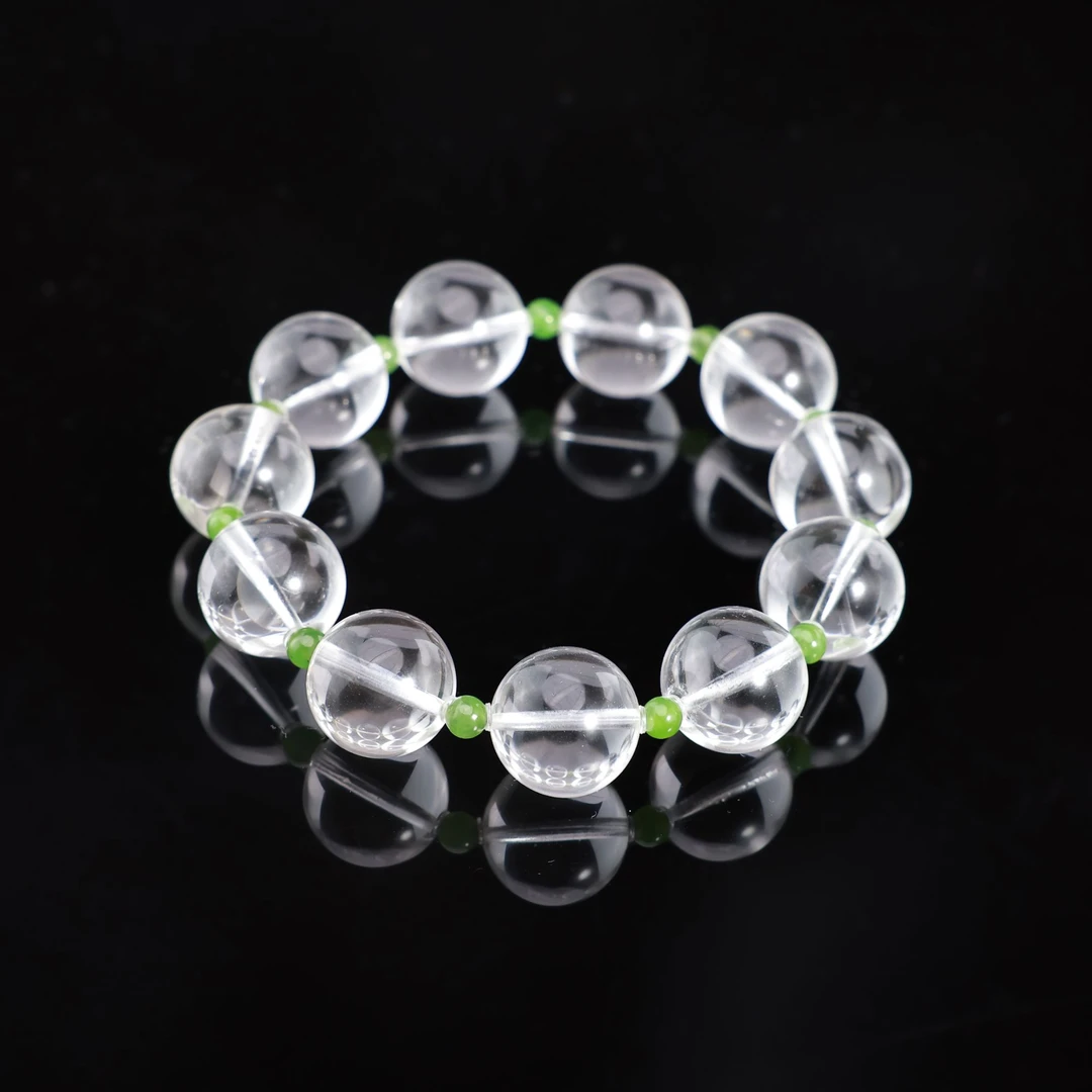 【白露】天然白水晶和田碧玉手串