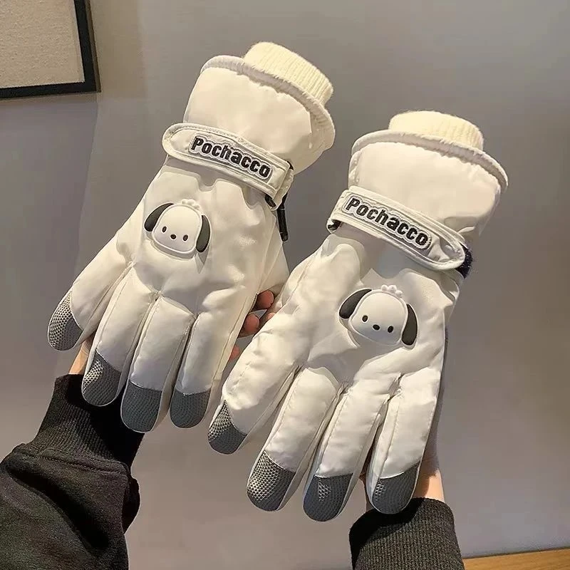 新款帕恰狗可爱滑雪手套女生秋冬季加绒加厚保暖骑车防风触屏全掌