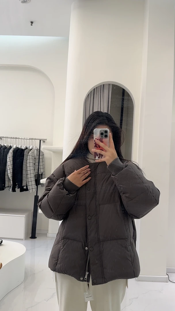 韩版圆领中长款羽绒服