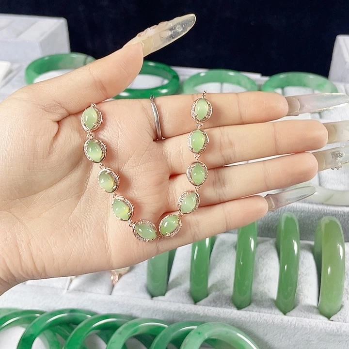 和田玉（碧玉）银S925镶嵌手链