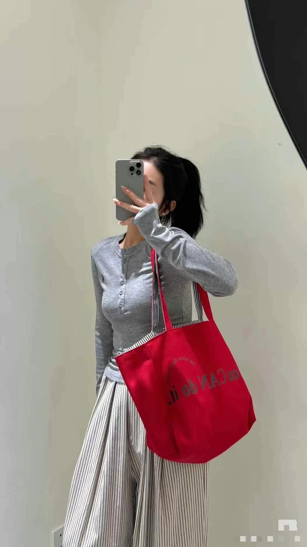 单肩包帆布托特包车缝线字母条纹时尚绿色单肩斜跨包百搭蓝色
