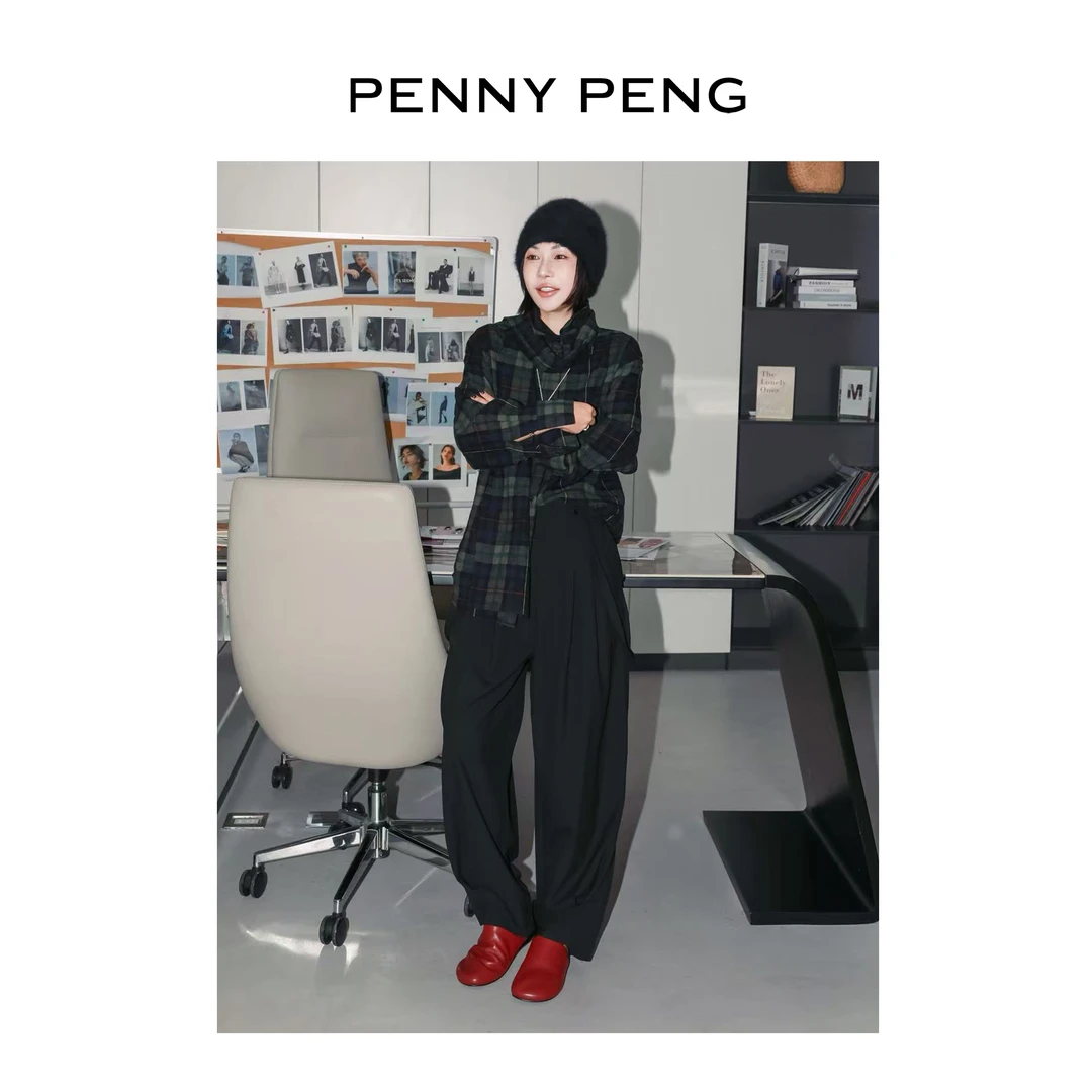 PENNYPENG 格纹叙事集 黑标系列秋季新品格纹松弛感围巾羊毛衬衫