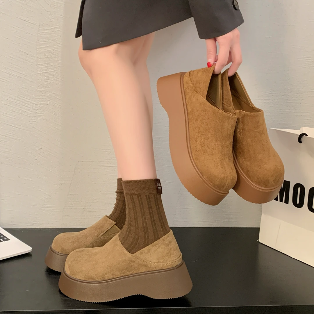 2025春季新款百搭时尚厚底增高软底单鞋女舒适两穿一脚蹬复古勃肯