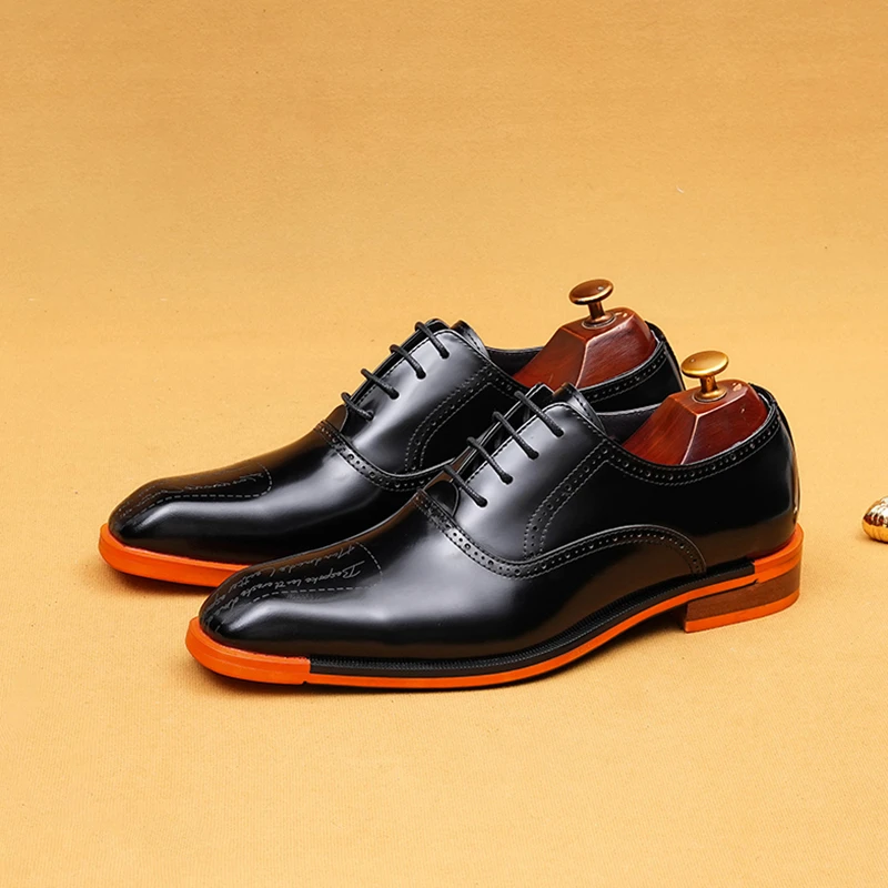 真皮正装皮鞋男士牛津鞋英伦风绅士商务皮鞋男款漆皮亮面休闲皮鞋