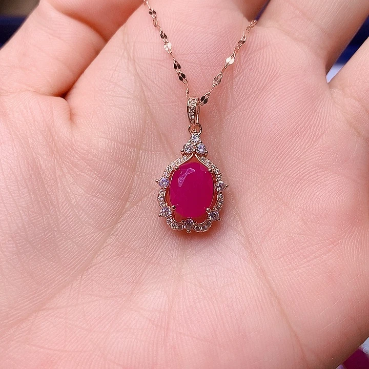 红宝石颈饰银S925镶嵌