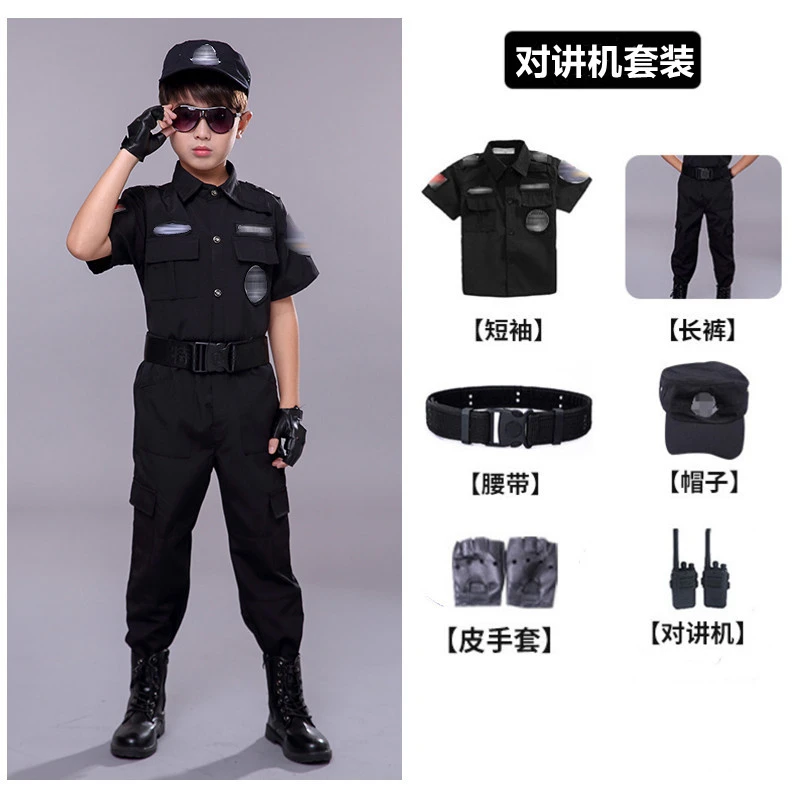 六一儿童短袖小特警服特种兵套装角色扮演演出服男女童表演警官服