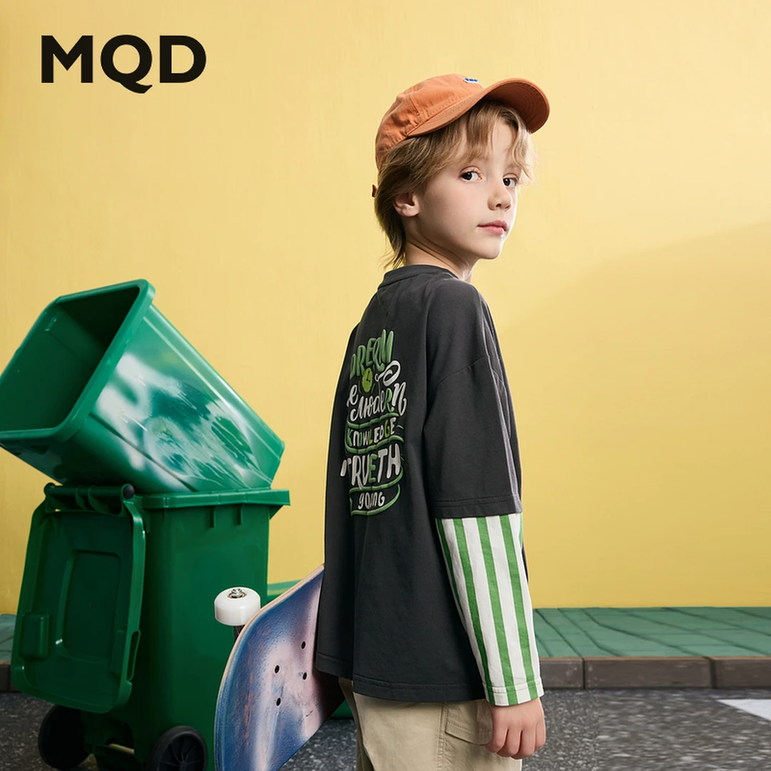 【棣棣专属】MQD童装儿童25春新学院风假两件撞色长袖T恤9651W0302