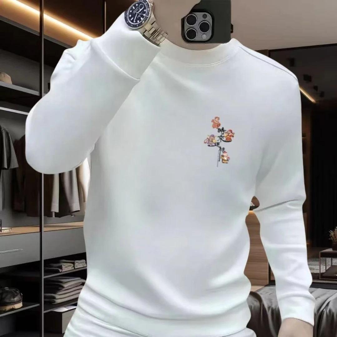 2025蛇年秋冬新款本命年红色圆领卫衣男士加绒修身打底衫喜庆上衣