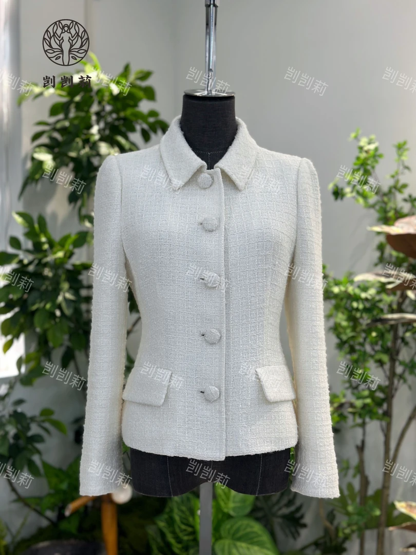 剀剀莉 早春新款（赫本）白色翻领轻奢气质小香风外套（10-25度穿