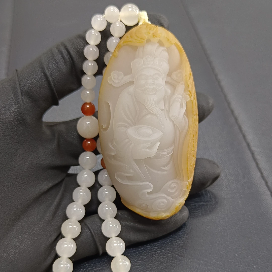 江津玉天然富硒玉【玉雕财神】，创意男女手把件挂件，人财两旺