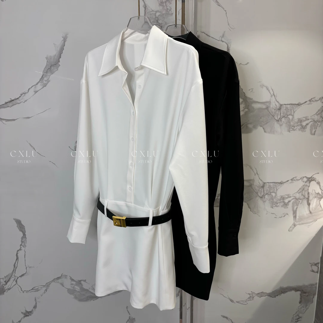 设计师款时尚百搭宽松包臀衬衫裙气质显瘦连衣裙2509