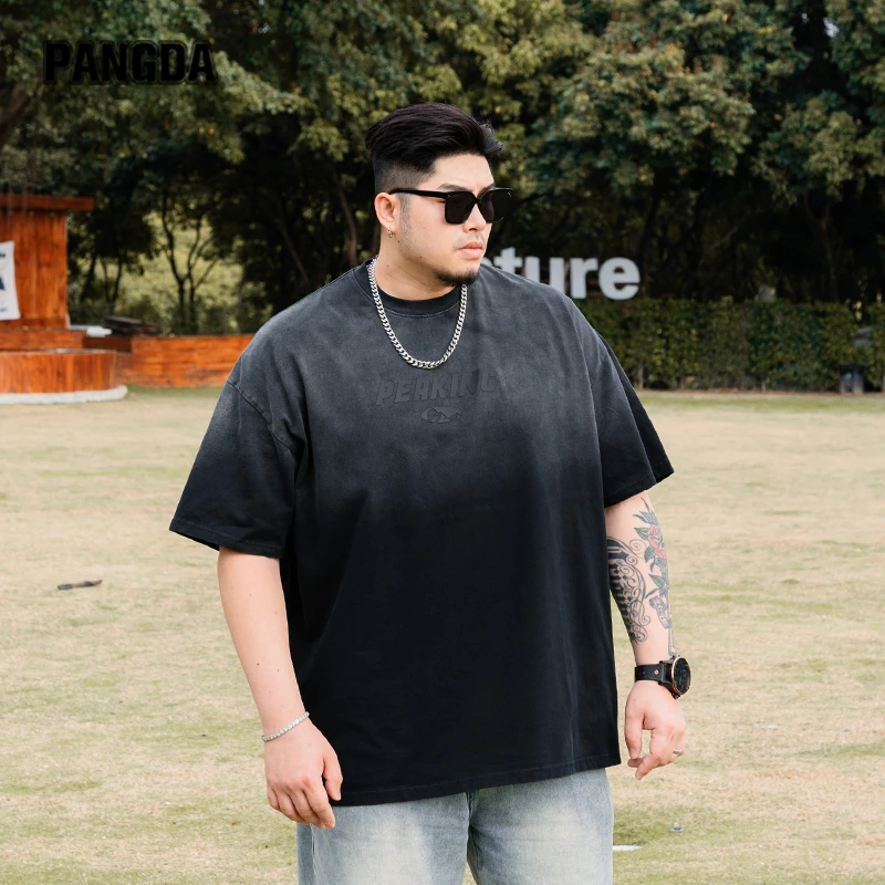 洗水吊染纯棉短袖】PANGDA大码男装夏季加肥不显胖潮流透气T恤重磅