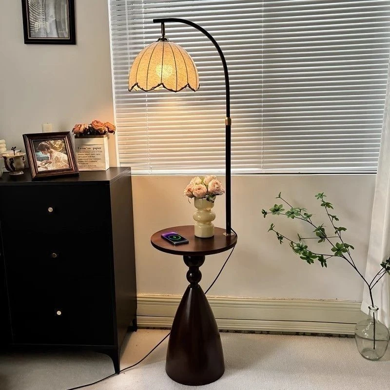 中古风落地灯客厅沙发边几卧室床头置物架美式氛围高级感简约台灯