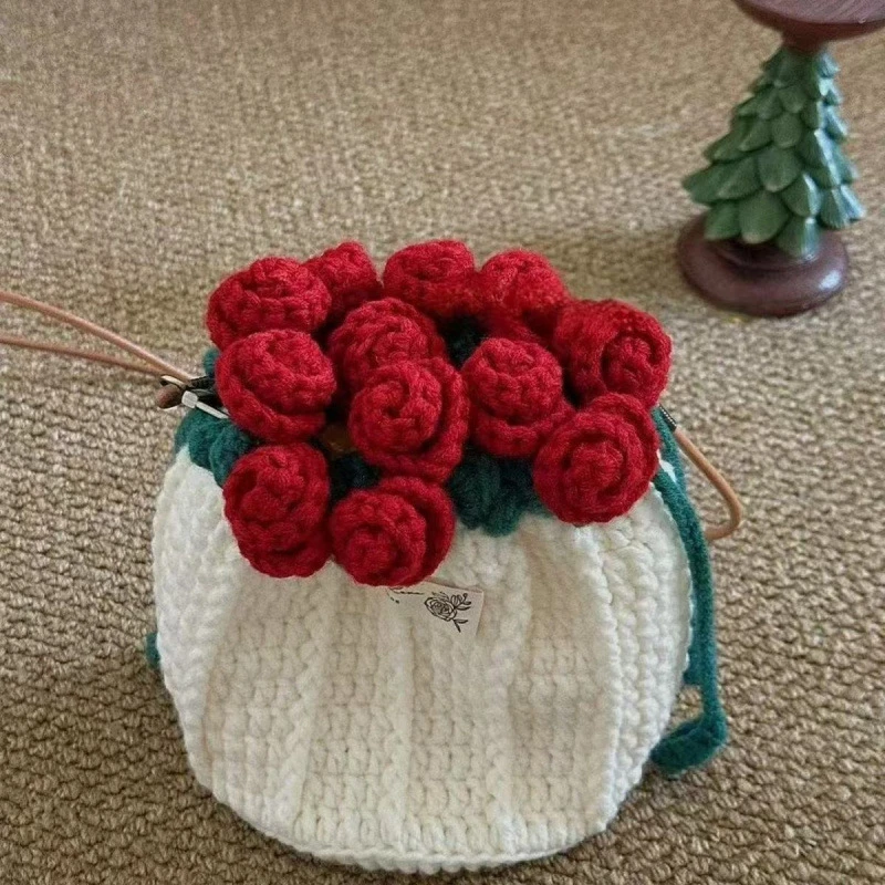 玫瑰花包包手工diy钩针编织材料包毛线针织斜挎包送玫瑰花毯子