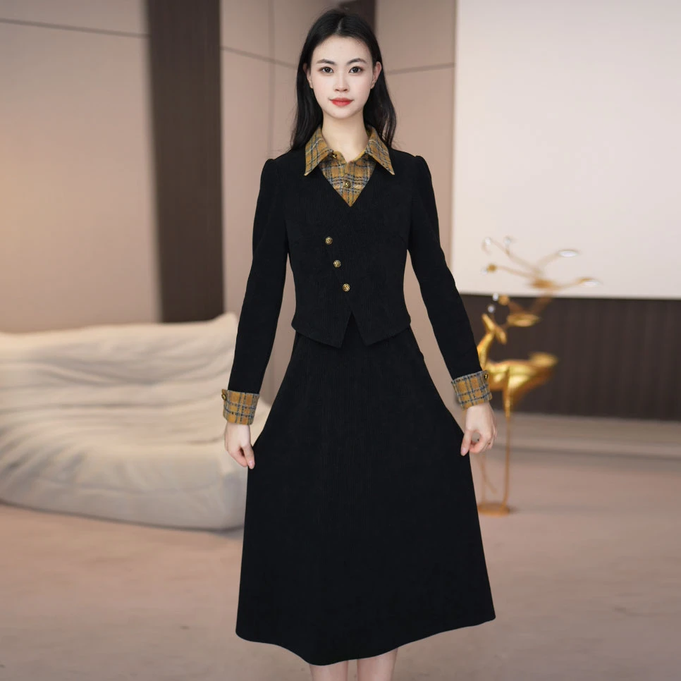 连衣群显瘦气质长袖洋气时尚黑色收腰秋冬显瘦气质长袖洋气时尚