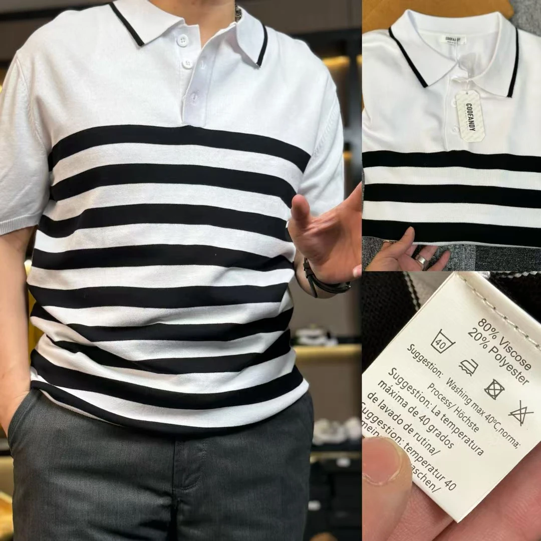 31086-条纹休闲百搭polo短袖T恤时尚夏季