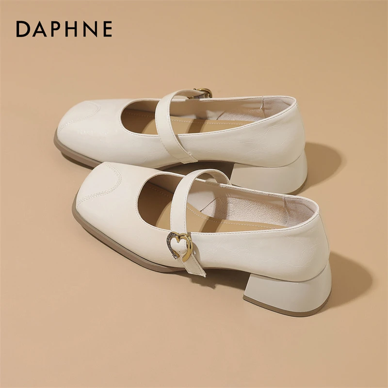 达芙妮方头法式玛丽珍鞋女款粗跟2025春季新款软底一字带浅口单鞋