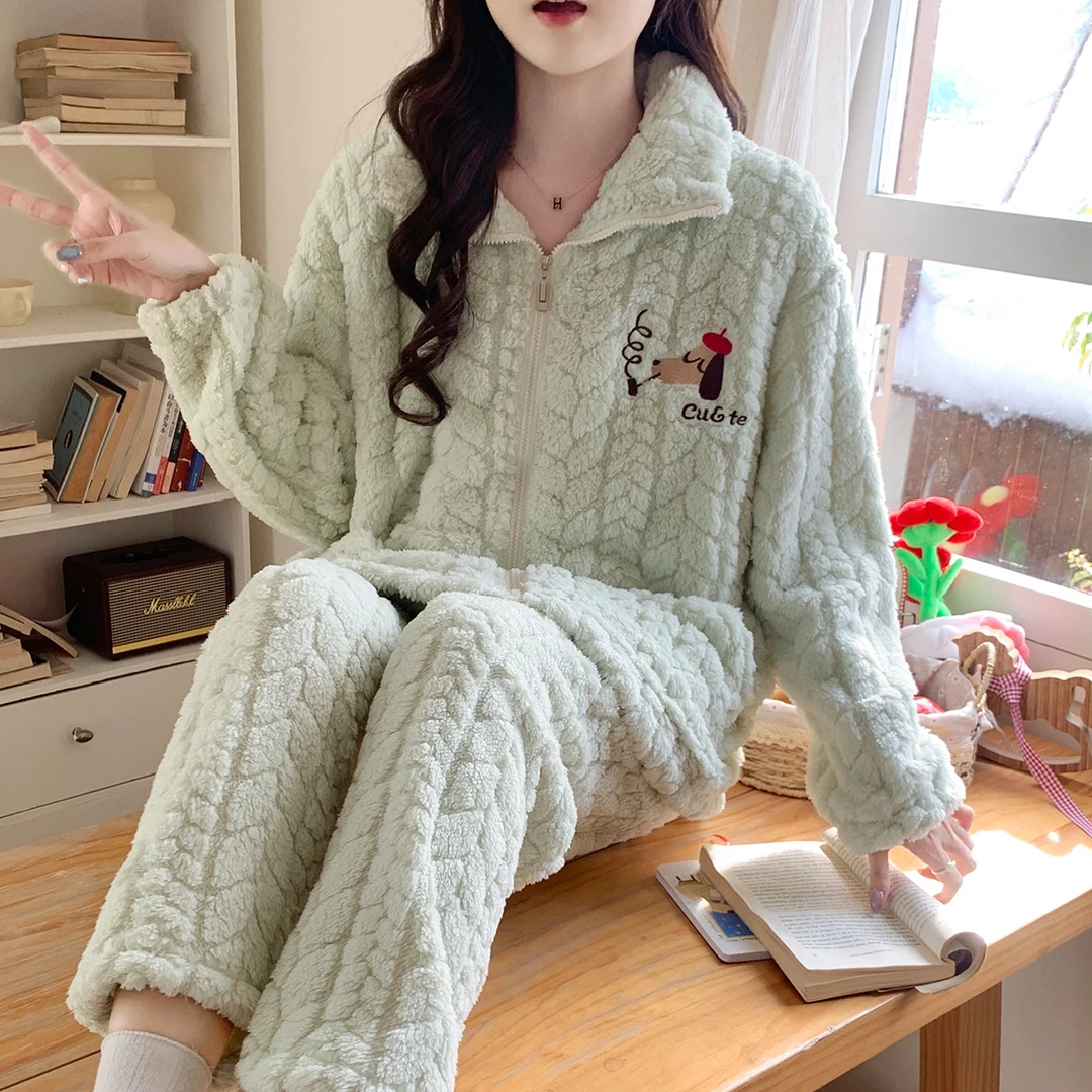 冬季孕妇加厚加绒珊瑚绒哺乳睡衣保暖月子服产妇产后家居服喂奶