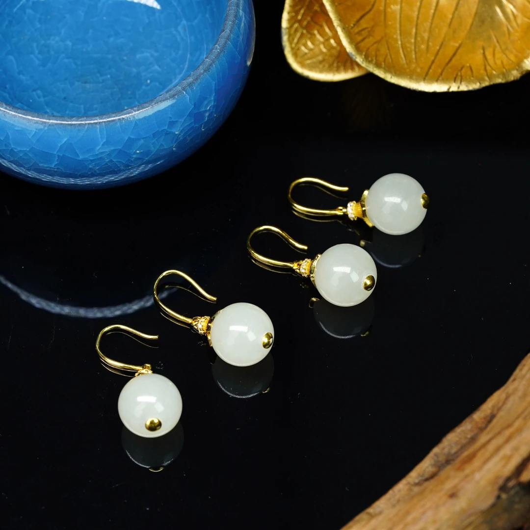 【小北好物】S925银和田玉耳钩约11mm+【多样性发一件】QH55X214