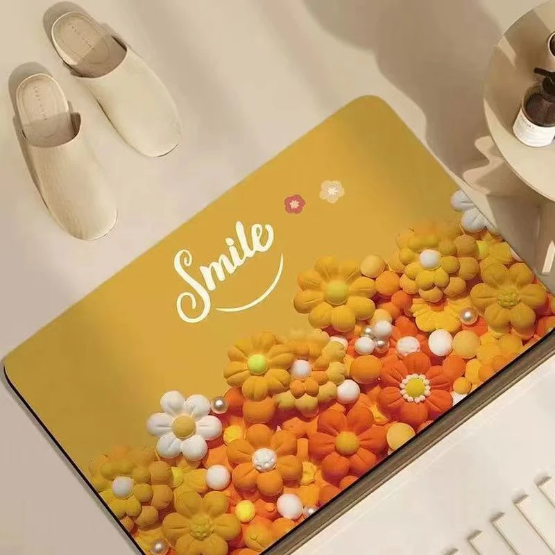 新款清新风花朵高档浴室软硅藻泥吸水卫生间门口防滑速干脚垫门垫
