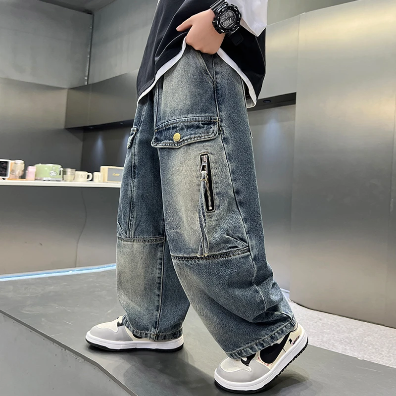 男童工装牛仔裤春秋款2025新款儿童秋装直筒裤子男孩长裤秋季潮牌