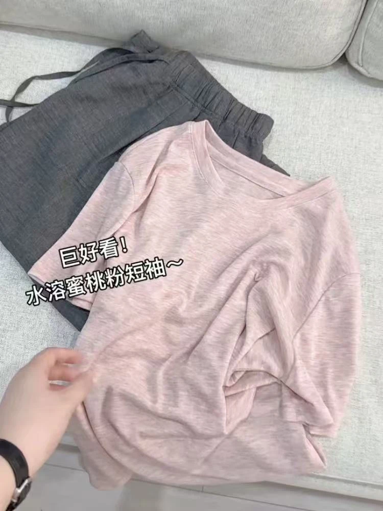 【玲姐专属】天丝新款百搭夏季爱心多色圆领短袖tz