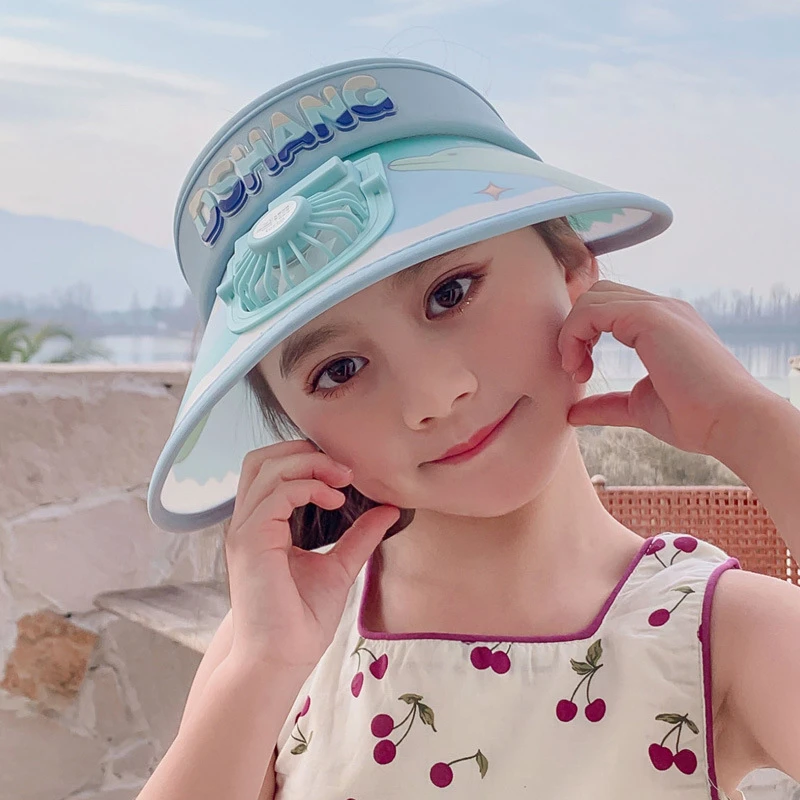 儿童风扇帽子女童遮阳帽夏季大帽檐户外女孩防晒帽女宝宝太阳帽男