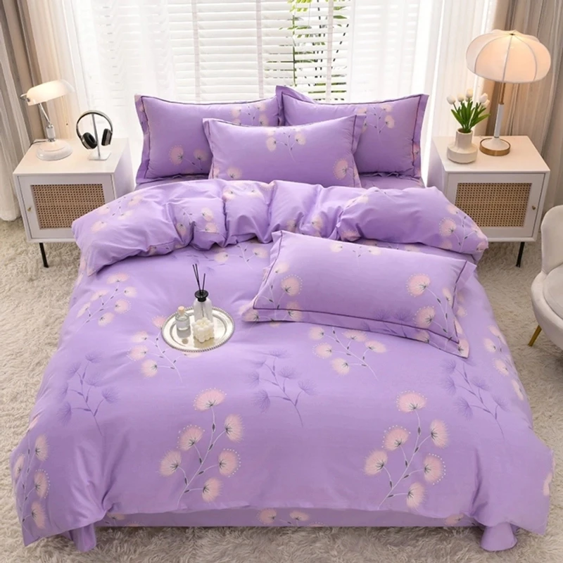 加厚床上四件套纯斜纹棉磨毛被套床单新款亲肤简约印花双人被罩