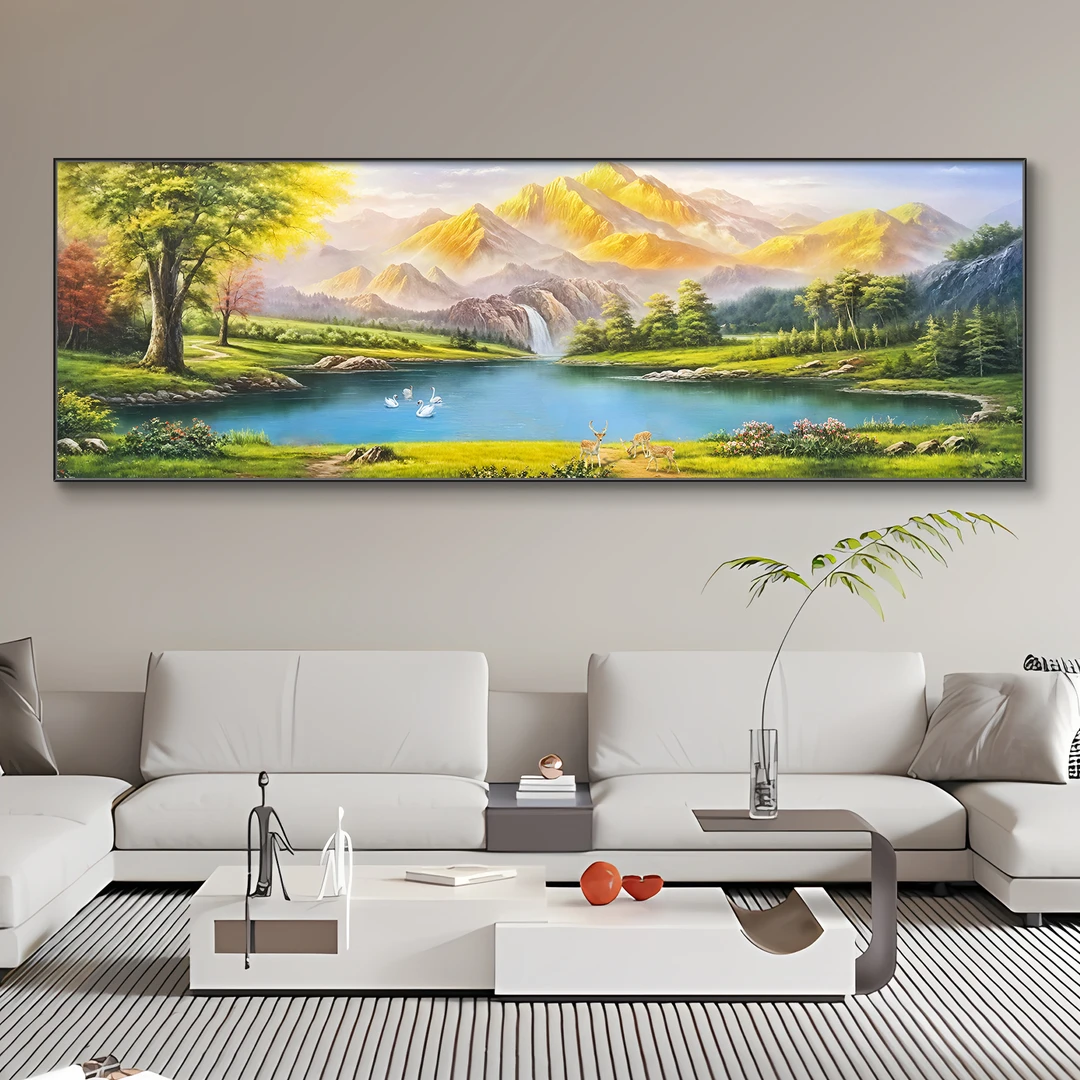 背靠金山聚宝盆装饰画轻奢高级感靠山图现代客厅沙发背景墙挂画