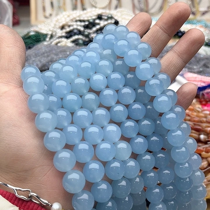 玛瑙/玉髓珠宝半成品未镶嵌一条12mm左右海蓝宝珠