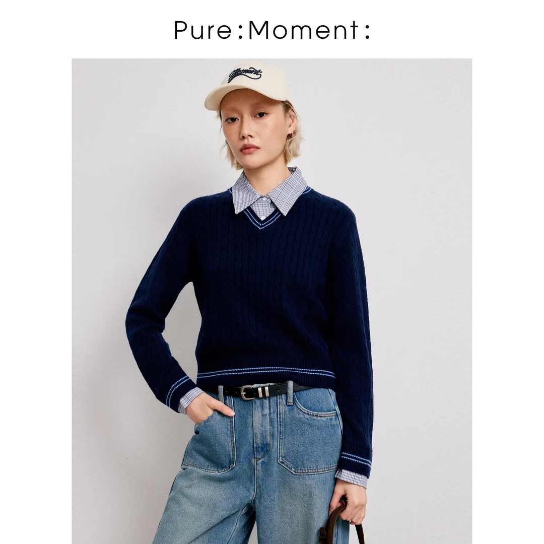 小麦檬Pure:Moment:秋冬学院风假两件修身针织衫4FA136001