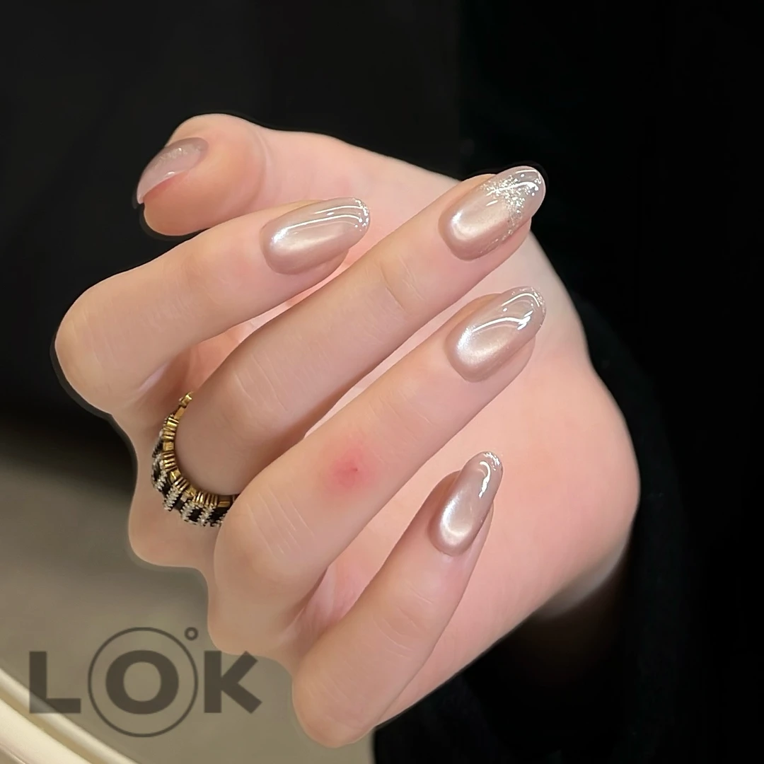 洛克奈儿『佳人』细闪粉色猫眼 纯手工穿戴甲纯欲冰透ins气质高级款