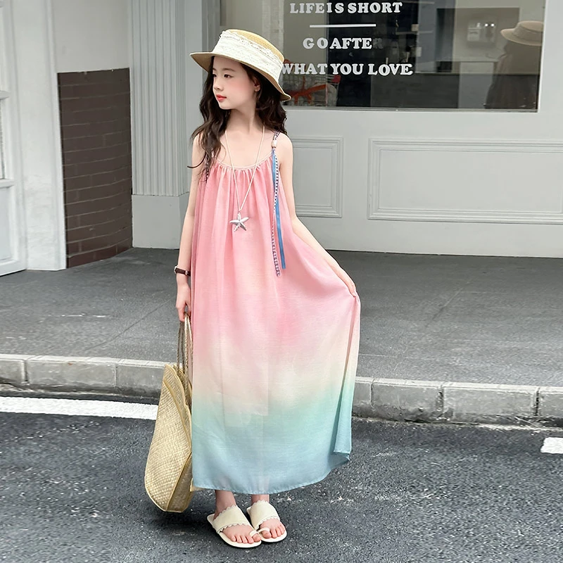 女童吊带连衣裙夏季2025新款儿童超仙长裙女大童度假风海边沙滩裙