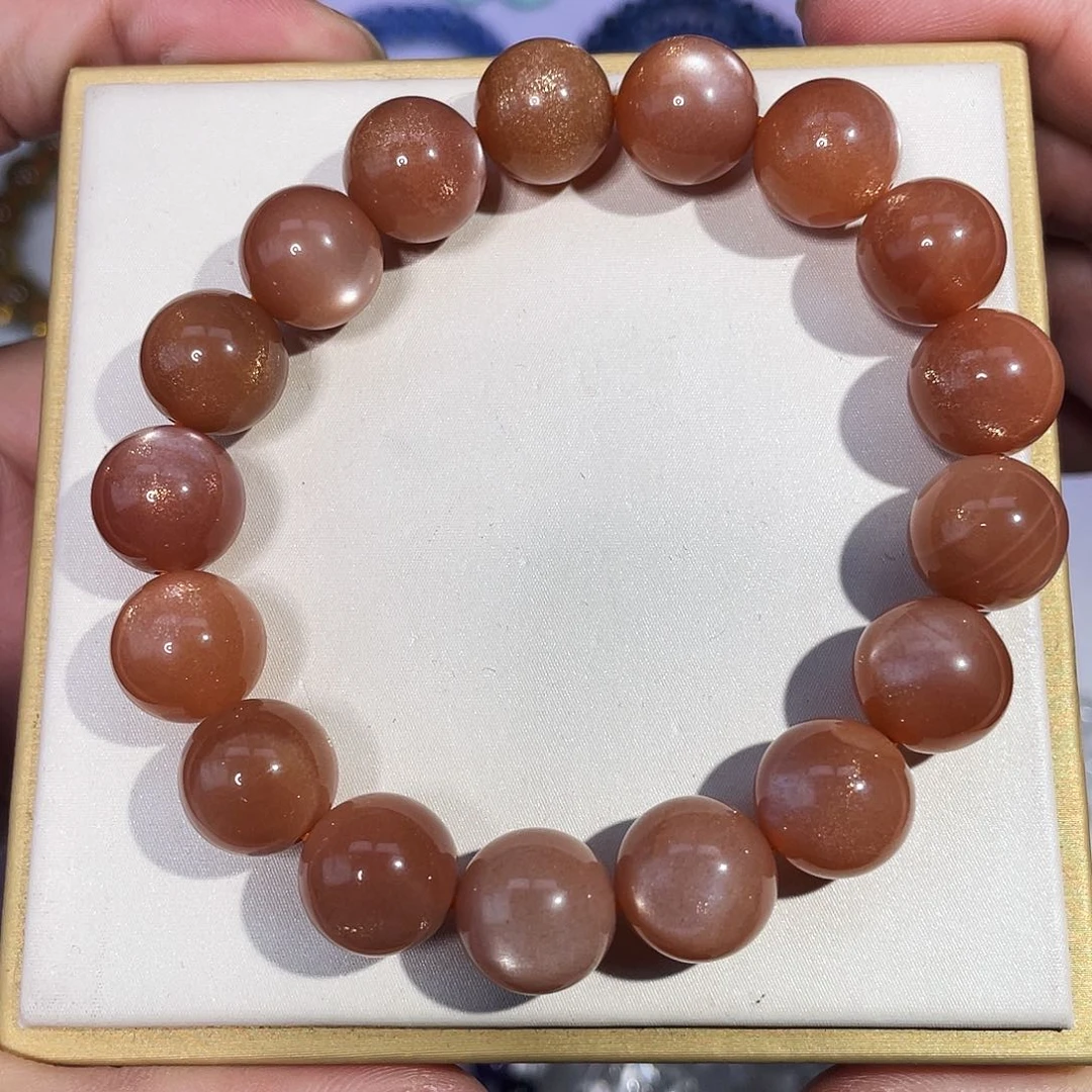 未镶嵌手串水晶12.5mm金沙体橙月光太阳石